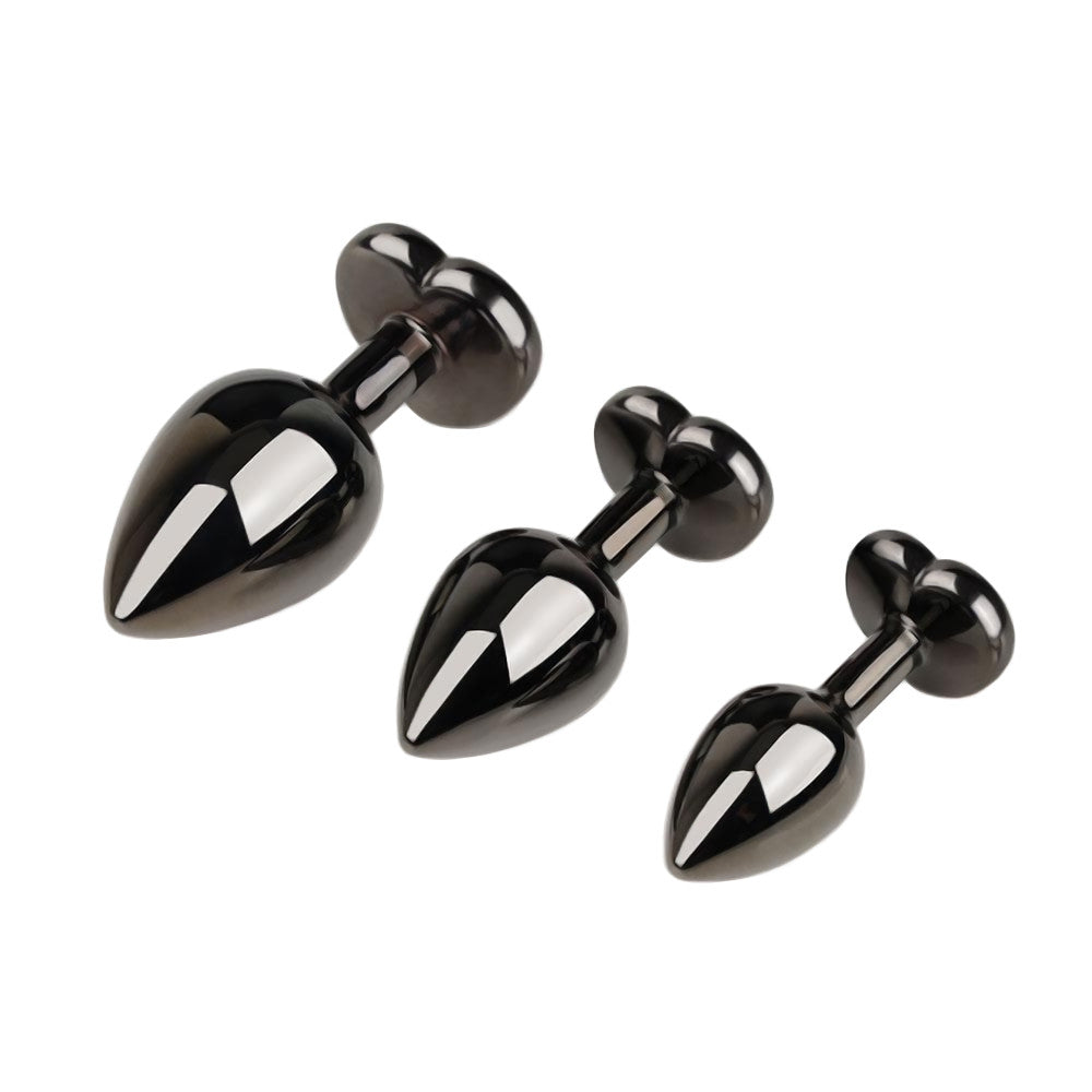 Black Heart-Shaped Jeweled Metal Butt Plug Set