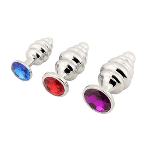Ribbed Jeweled Steel Butt Plug Set